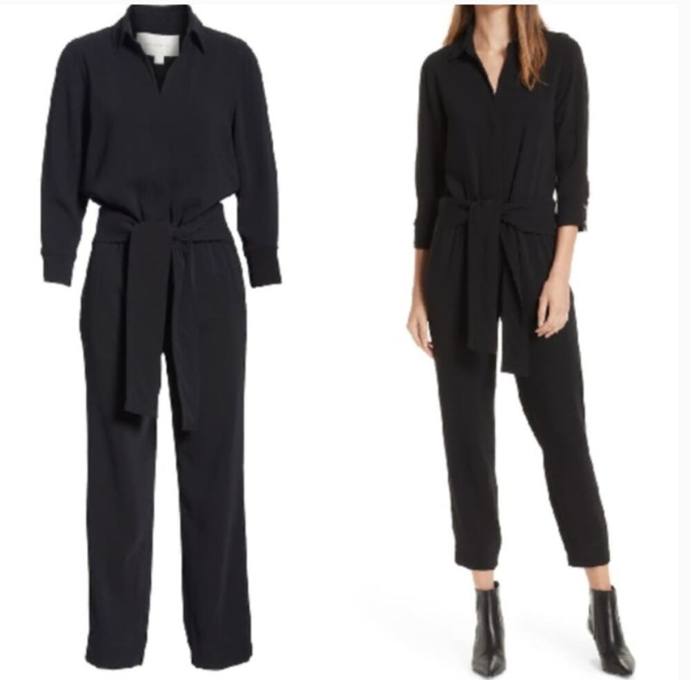 Brochu Walker Anze Tie Waist Jumpsuit Black Onyx Womens XS One Piece